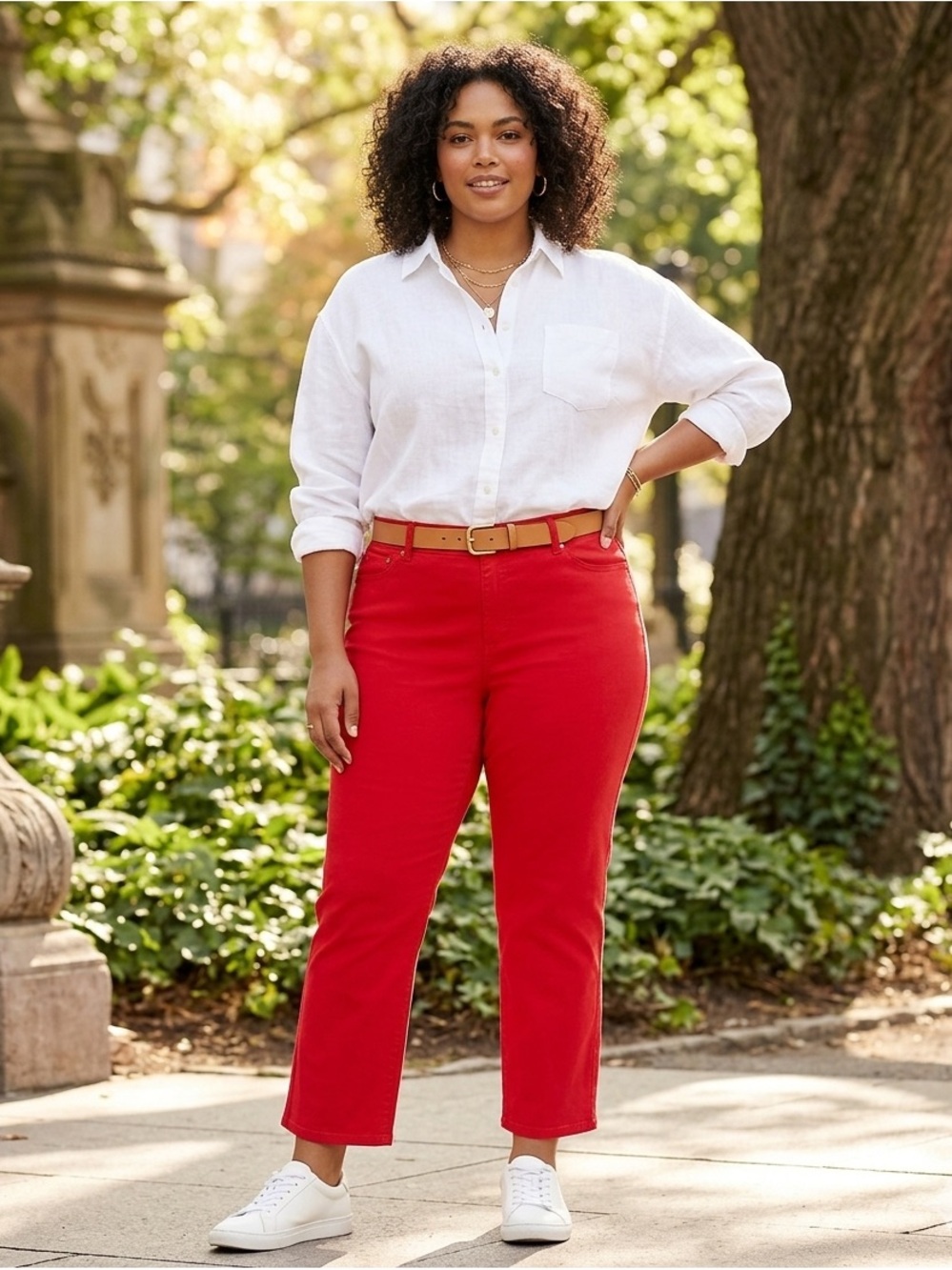 Lauren Ralph Lauren Red Pants with White Waistband Detail